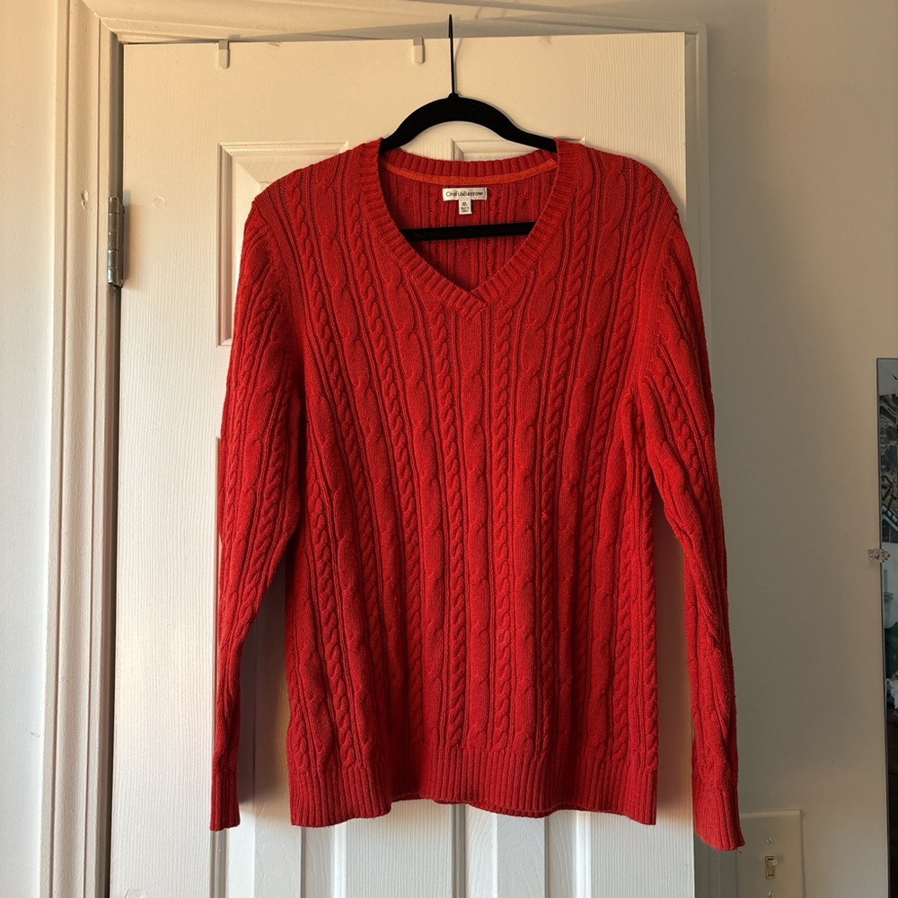Orange/Red Cable Knit V-Neck Sweater